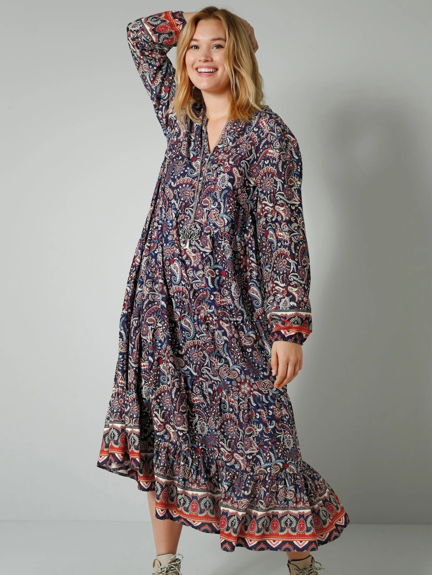 Web-Kleid In Marineblau, Beige, Rost 5 Web-Kleid In Marineblau, Beige, Rost – Bild 3