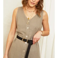 Leinen-Kleid In Taupe -Angebote Zart Stil Store rodier lin leinen kleid in taupe 3