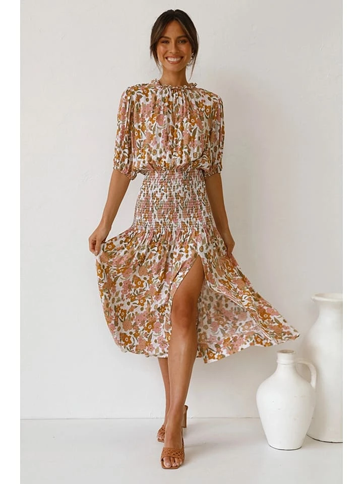 Kleid In Hellbraun/ Weiß 5 Kleid In Hellbraun/ Weiß – Bild 3