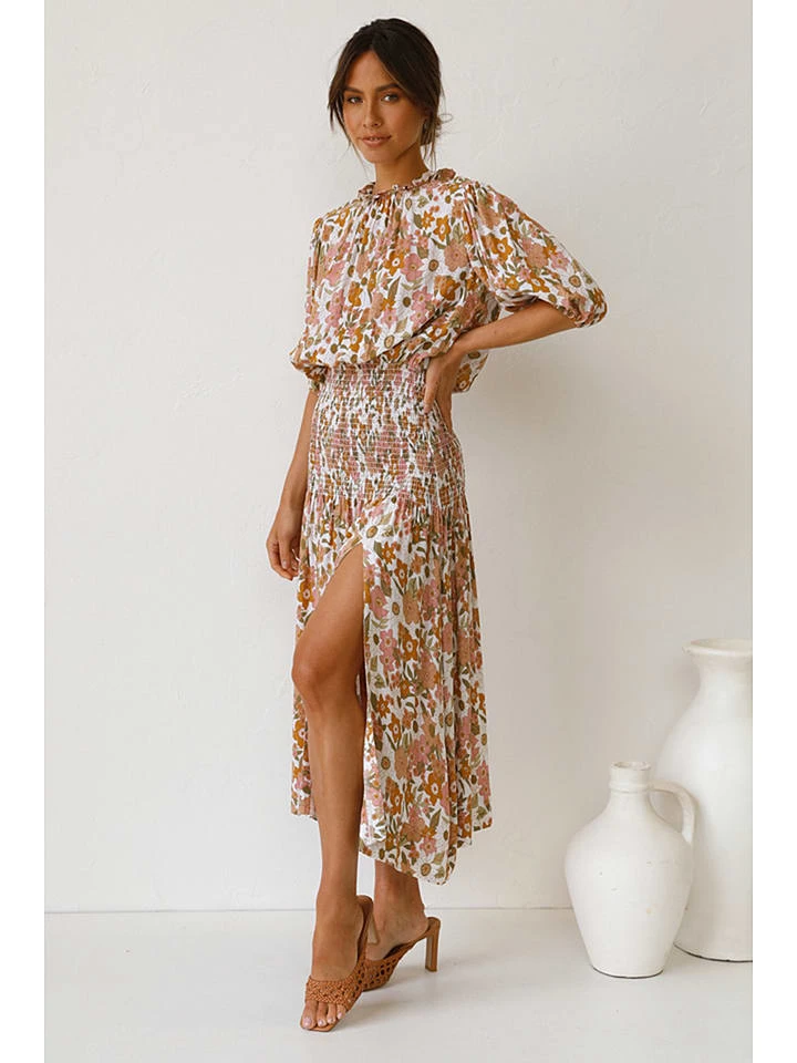 Kleid In Hellbraun/ Weiß 6 Kleid In Hellbraun/ Weiß – Bild 4