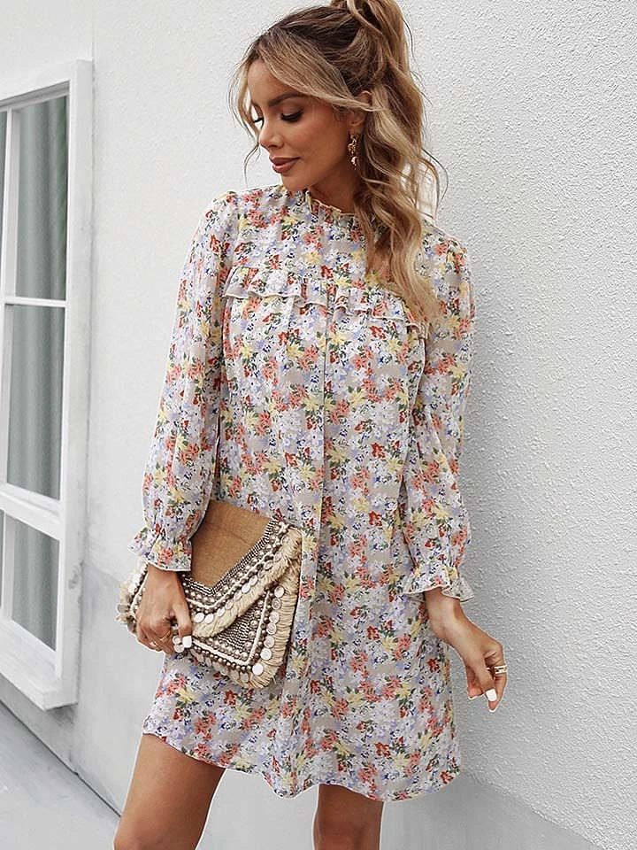 Kleid In Hellgrau/ Apricot 5 Kleid In Hellgrau/ Apricot – Bild 3