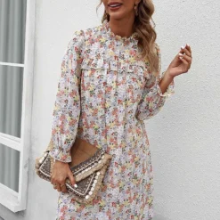 Kleid In Hellgrau/ Apricot